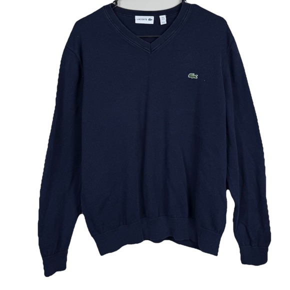 Lacoste V Neck Sweater Mens 6 XL Blue Knit Crocodile Preppy Hipster  Elbow Pads - Picture 1 of 8
